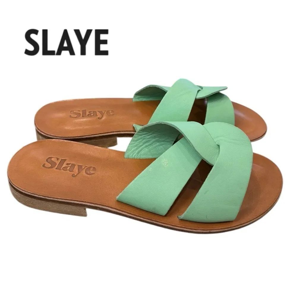 Slaye Maya Italian Green Leather Sandals 36 6